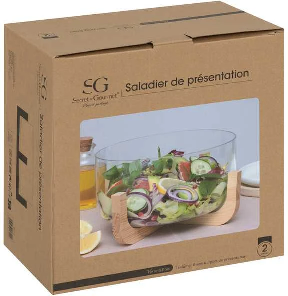 Secret De Gourmet ARHA stiklinis salotų dubuo mediniu pagrindu, Ø 28 cm