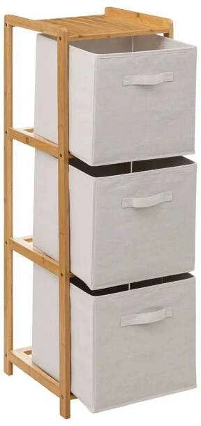 5five Simply Smart Bamboo Aukšta TIDY bambukinė lentyna su 3 medžiaginiais krepšeliais, aukštis 109,5 cm