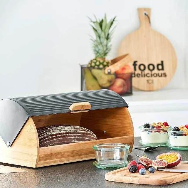 Zeller Bamboo Bambukinė duonos dėžė su juodu gofruotu dangteliu