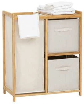 5five Simply Smart Bamboo Bambukinė lentyna su skalbinių krepšeliu TIDY BOX ir konteineriais, 66 x 33,3 x 78,5 cm