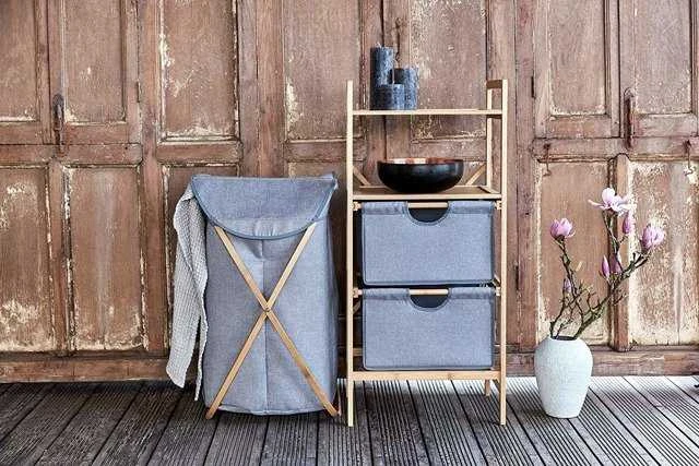 Wenko Bamboo Bambukinis skalbinių krepšelis, uždaras, talpa 79 litrai