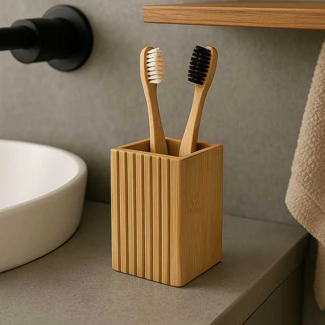 Bathroom Solutions Bamboo Bambuko dantų šepetėlio laikiklis, 9 x 7 x 12,5 cm