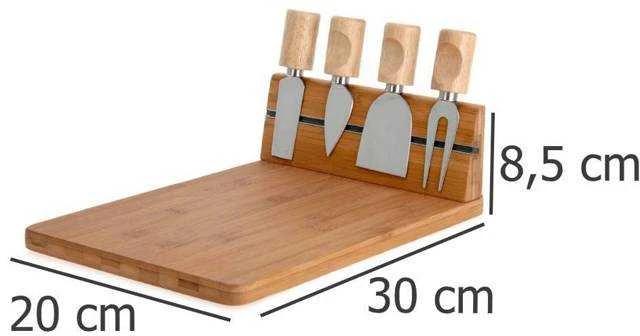 Excellent Houseware Bambukinė sūrio lenta su peiliais 5 vnt.