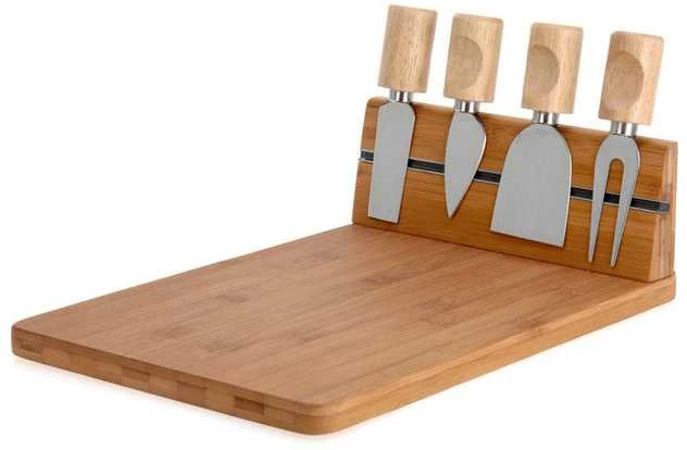 Excellent Houseware Bambukinė sūrio lenta su peiliais 5 vnt.