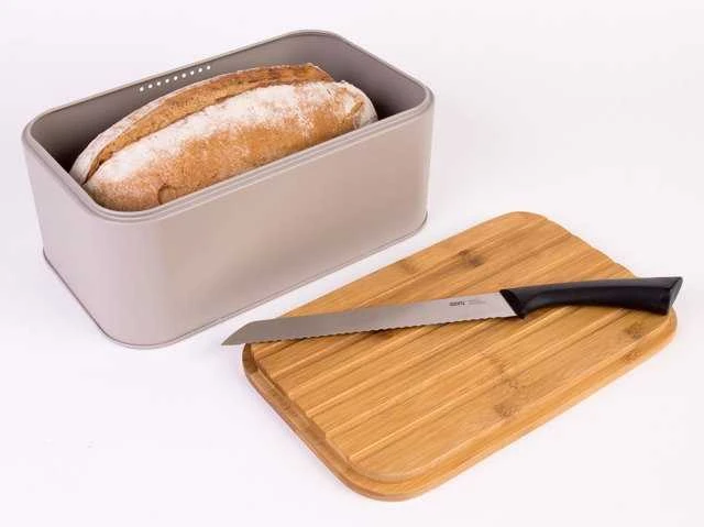 Bamboo Metalinė duonkepė su bambukine pjaustymo lentele, pilka, 2in1, ZELLER