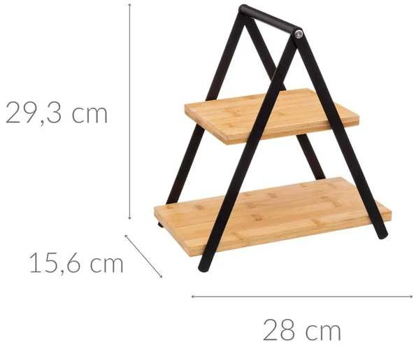 Secret De Gourmet Bamboo Padėklas pyragams, vaisiams, bambukams, dviejų pakopų, aukštis 29,3 cm