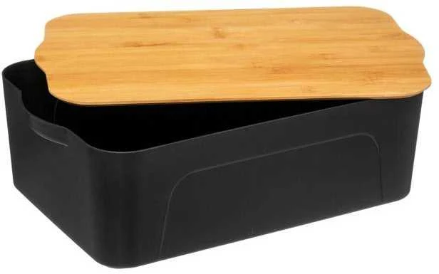 5five Simply Smart Bamboo Plastikinė dėžutė su bambukiniu dangteliu, 13,5 L, juoda