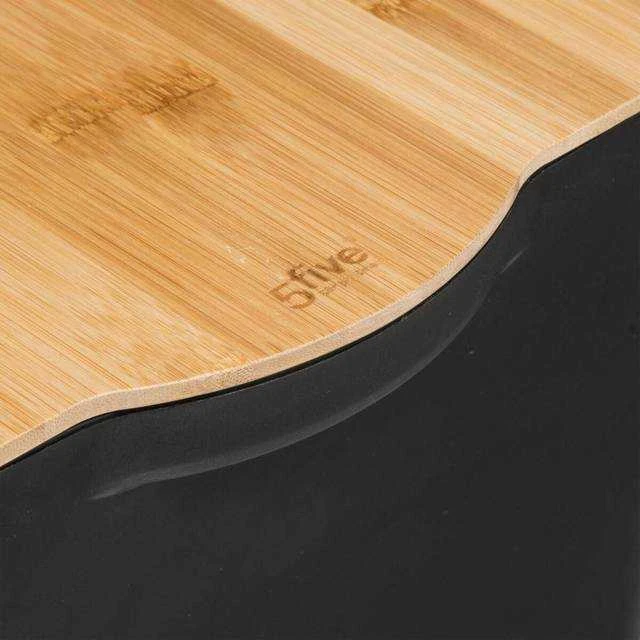 5five Simply Smart Bamboo Plastikinė dėžutė su bambukiniu dangteliu, 13,5 L, juoda