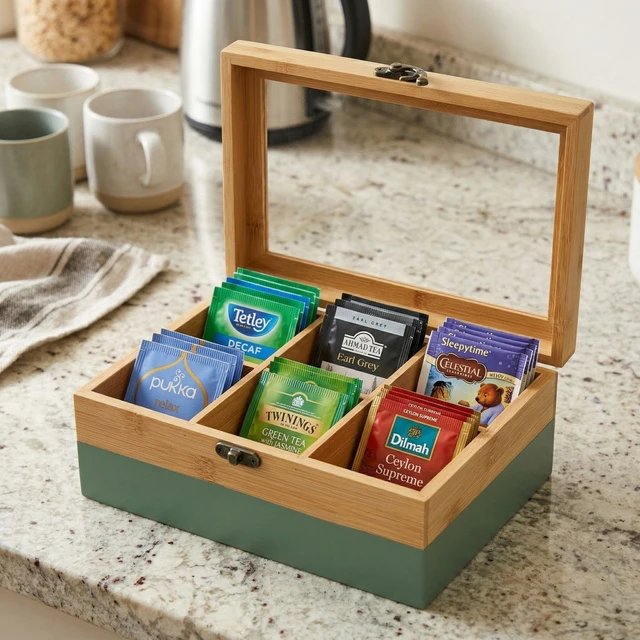 Kesper Bamboo TeeBox su 6 skyreliais, bambukinė, FSC, žalia