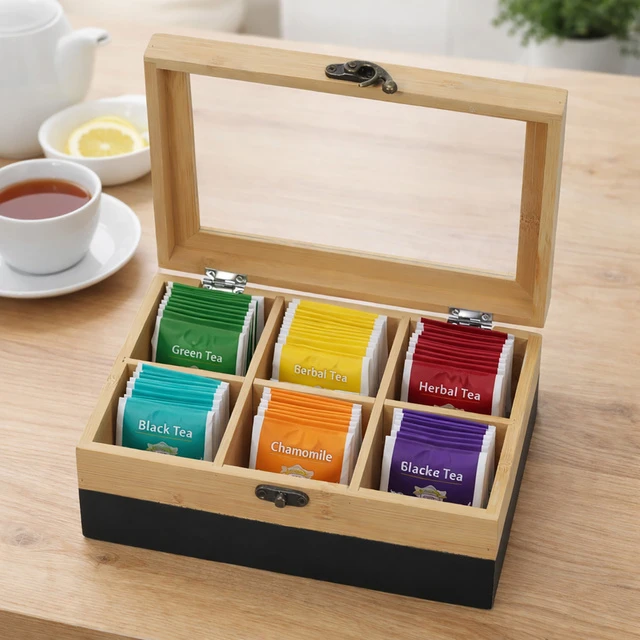 Kesper Bamboo TeeBox su 6 skyriais, bambukinė, FSC, juoda