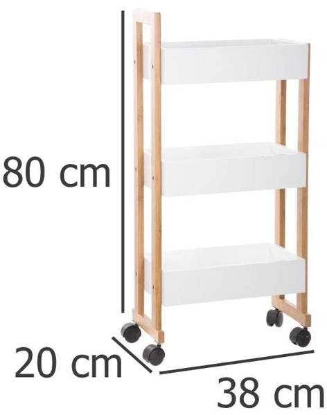 5five Simply Smart BAMBOO vonios vežimėlis, bambukinė spintelė - 3 lygių