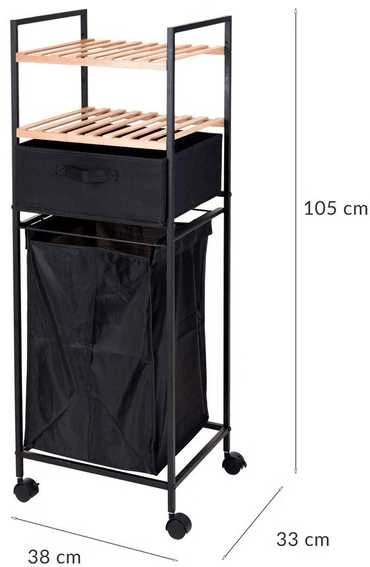 Bathroom Solutions Bamboo Vonios vežimėlis su lentynomis ir skalbinių krepšiu, 2in1, bambukas