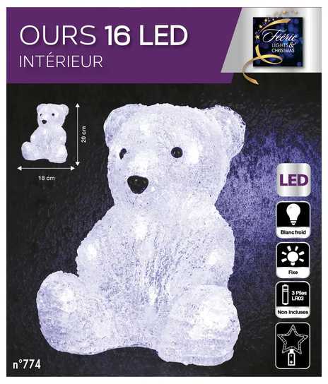 Springos LED acrylic bear, battery-operated, 16 LEDs, height 20 cm