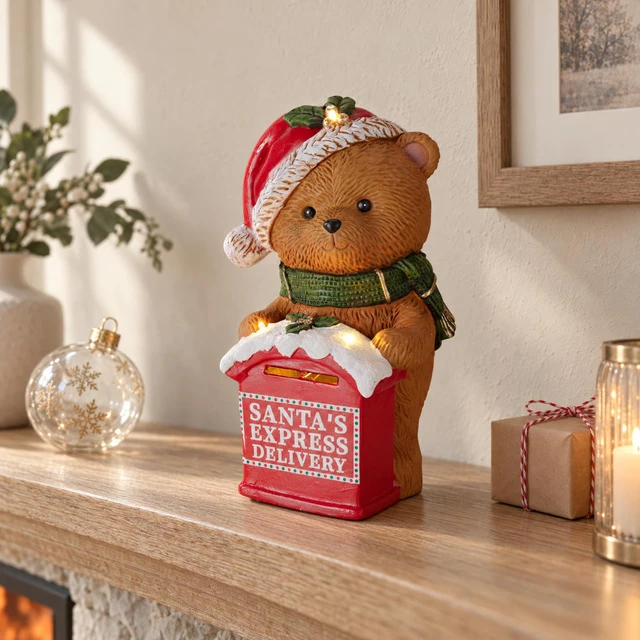 Home Styling Collection Bear figūrėlė su pašto dėžute, LED apšvietimas, 19,5 × 19 × 30 cm