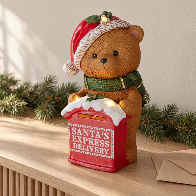 Home Styling Collection Bear figūrėlė su pašto dėžute, LED apšvietimas, 19,5 × 19 × 30 cm