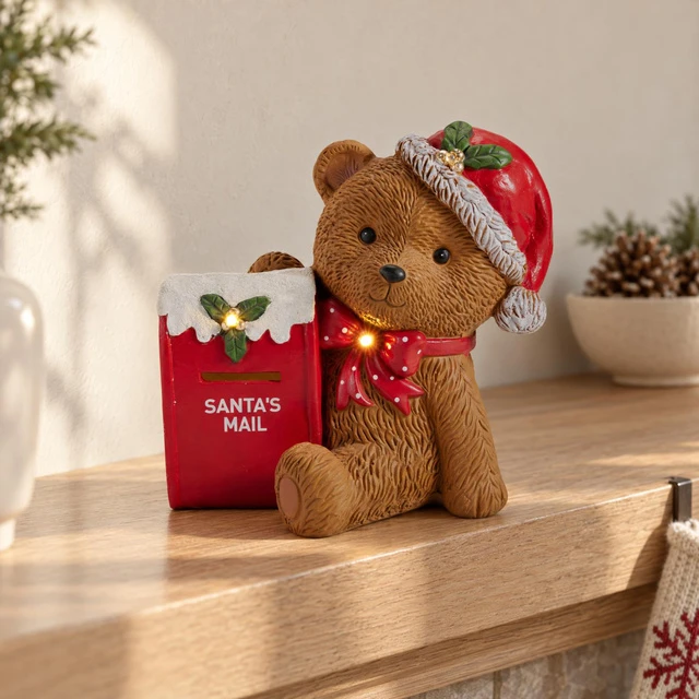Home Styling Collection Bear figūrėlė su pašto dėžute, LED apšvietimas, 31 × 22.5 × 31 cm