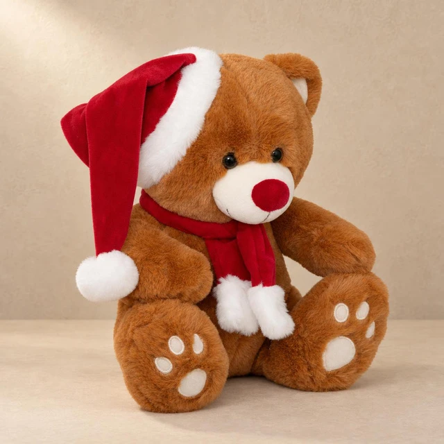 Atmosphera Pliušinis meškiukas su Kalėdų Senelio kepure, 34 cm