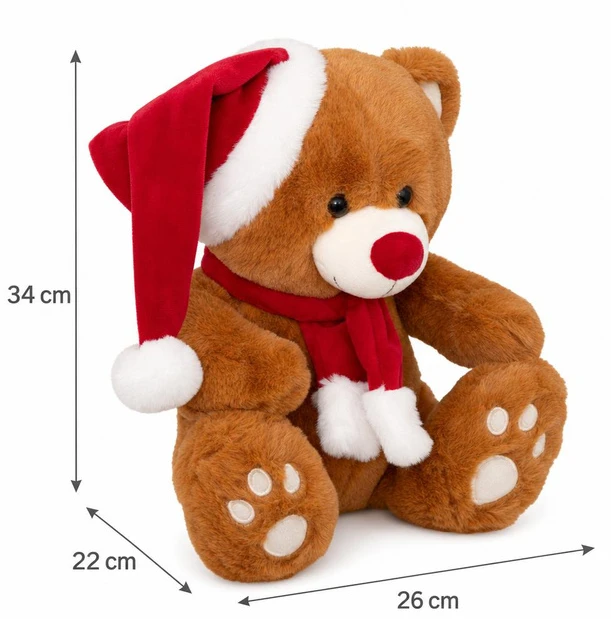 Atmosphera Pliušinis meškiukas su Kalėdų Senelio kepure, 34 cm