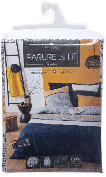 Dekoracja Domu Mėlynas patalynės komplektas su mėlynais etniniais dryžiais, antklodė, 100% medvilnė, 240x220cm