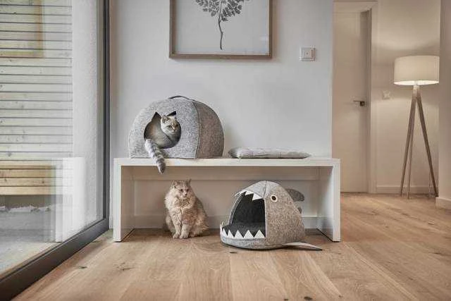 Cat House - Ryklio lova, veltinis, pilkas, 45x38x32 cm, ZELLER