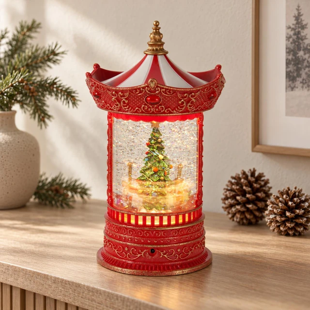 Mondex Kalėdinis karuselės su vandeniu ir blizgučiais, LED apšvietimas, 15,5 x 15,5 x 26 cm
