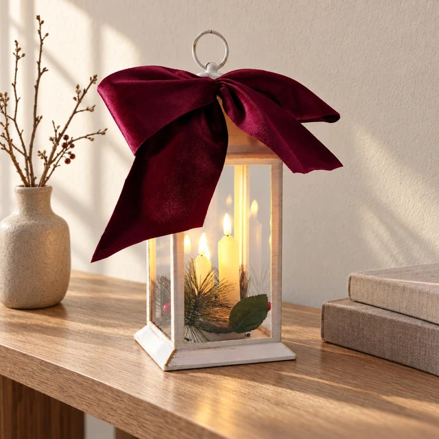 KOOPMAN Šventinė dekoracija Affek Design Žibintas advento lampionas žvakė LED 30 cm 3 žvakės balta
