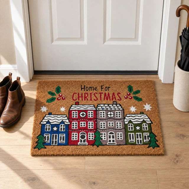Home Styling Collection Kokoso pluošto kilimėlis su namo raštu, 59 × 39 cm