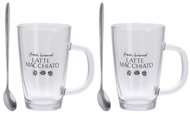 Excellent Houseware Stiklinės kavos latte su šaukštais 300 ml 2 vnt.