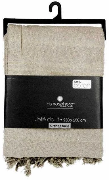Atmosphera Cotton Smėlio spalvos medvilninė lovatiesė su kutais 230x250 cm sofai