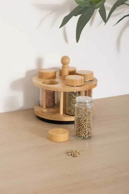 5five Simply Smart COZY besisukantis prieskonių indelis, 4 stikliniai indeliai