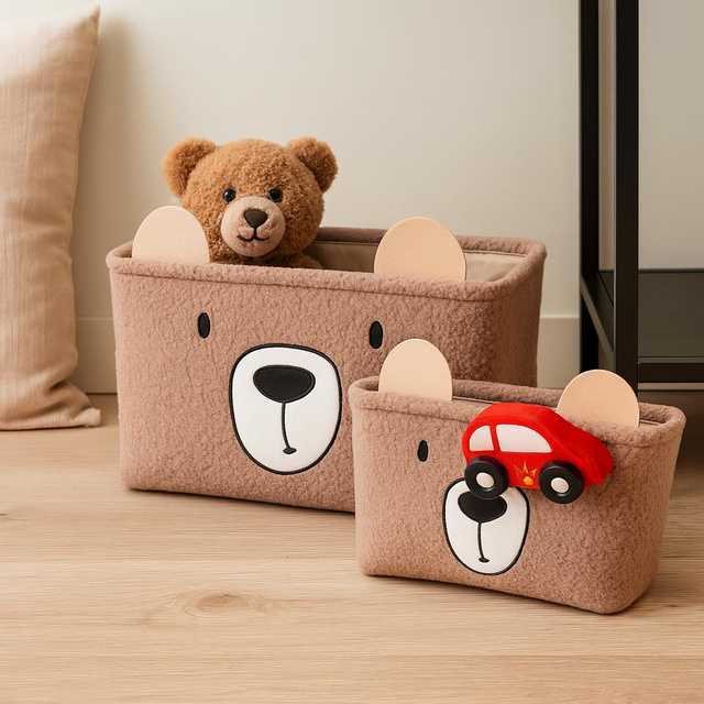Kids Collection KOSZYKI NA ZABAWKI PLUSZOWE BRĄZOWE Rinkinys 2 SZTUK DO POKOJU DZIECIĘCEGO