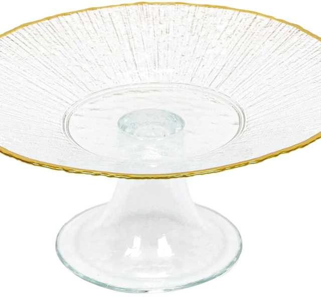KOOPMAN Stiklinė tortų lėkštė su auksiniu kraštu, 21 cm