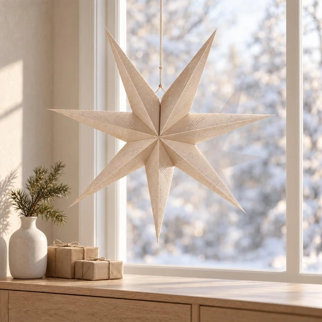 Christmas Gifts Kalėdinės dovanos DEKORATYVINĖ POPIERINĖ ŽVAIGŽDĖ 60 CM ŠAMPANINĖ