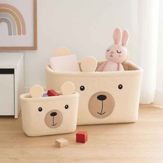 Kids Collection KOSZYKI NA ZABAWKI PLUSZOWE POLIESTER BEŻOWE Rinkinys 2 SZTUKI