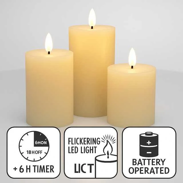 Home Styling Collection Dekoratyvinės LED žvakės Ø 7,5 cm, 3 vnt. rinkinys.