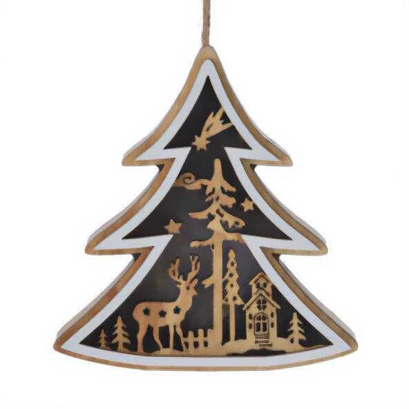 Home Styling Collection Medinė kalėdinė dekoracija pakabinimui, 12 cm