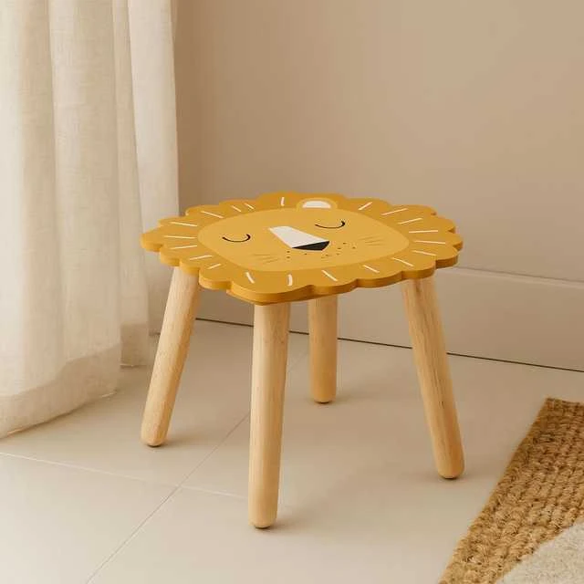 Medinė vaikiška taburetė SAFARI su gyvūnų motyvu, 28 cm