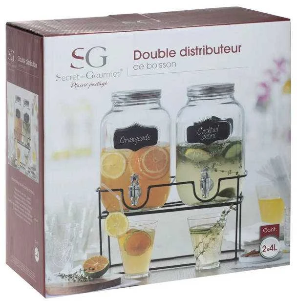 Secret De Gourmet Dvigubas gėrimų skirstytuvas ant stovo, 4L x 2
