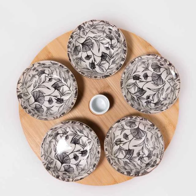 Secret De Gourmet FLORAL Snack Bowls, ant medinio padėklo, 5 dubenėliai, 70 ml