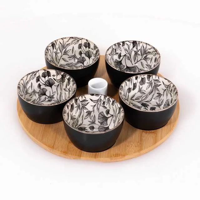 Secret De Gourmet FLORAL Snack Bowls, ant medinio padėklo, 5 dubenėliai, 70 ml