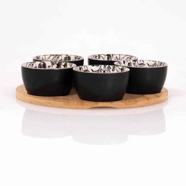 Secret De Gourmet FLORAL Snack Bowls, ant medinio padėklo, 5 dubenėliai, 70 ml