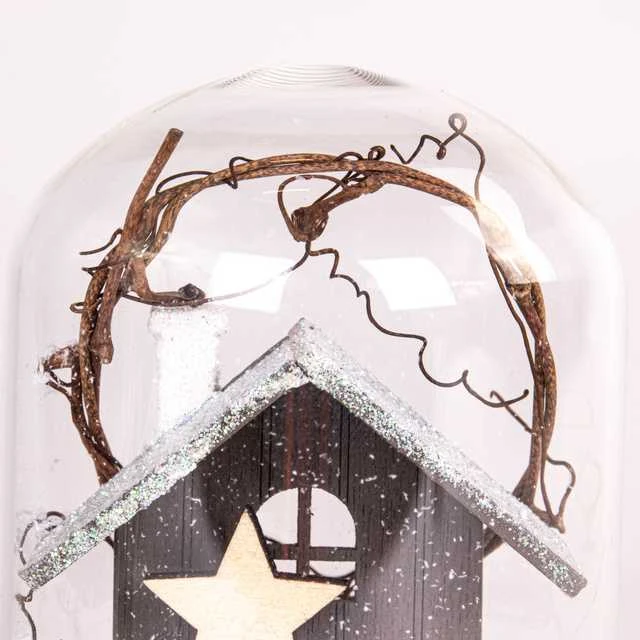 Fééric Lights and Christmas Stiklo kupolas su medine apdaila, 12,5 cm