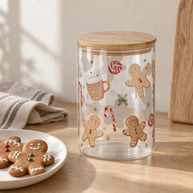 Bamboo Stiklinis stiklainis su bambukiniu dangteliu, 1 l