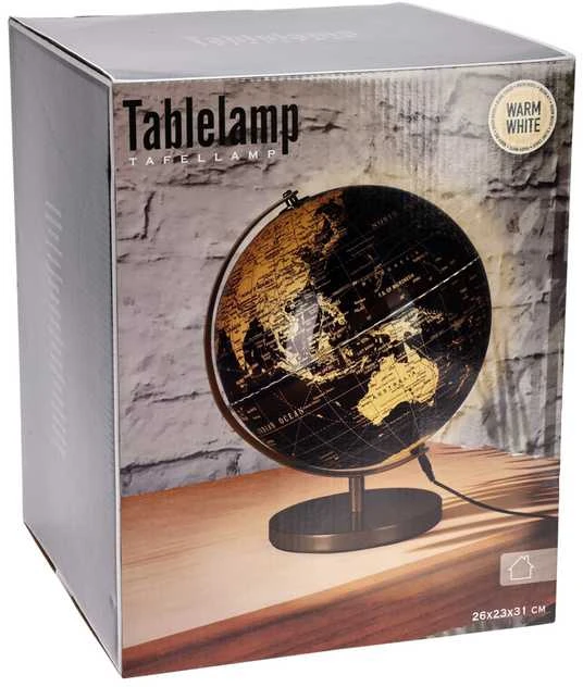 Home Styling Collection Stalinė lempa žemėlapio forma 31cm juoda auksinė