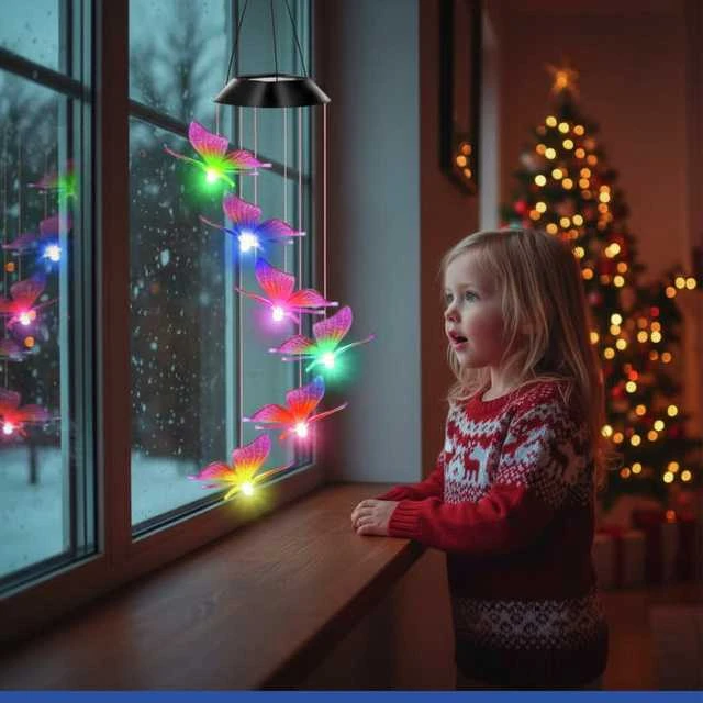 Maximex Lamp Pakabinama saulės energija varoma lempa, LED drugeliai, vėjo varpelis, 78 cm
