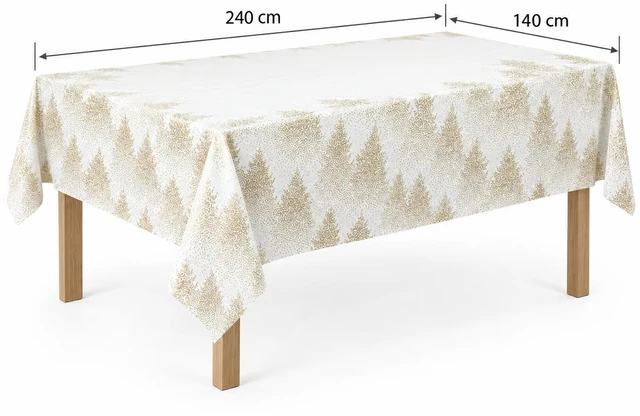 Fééric Lights and Christmas Šventinė staltiesė su auksinėmis kalėdinėmis eglutėmis, poliesteris