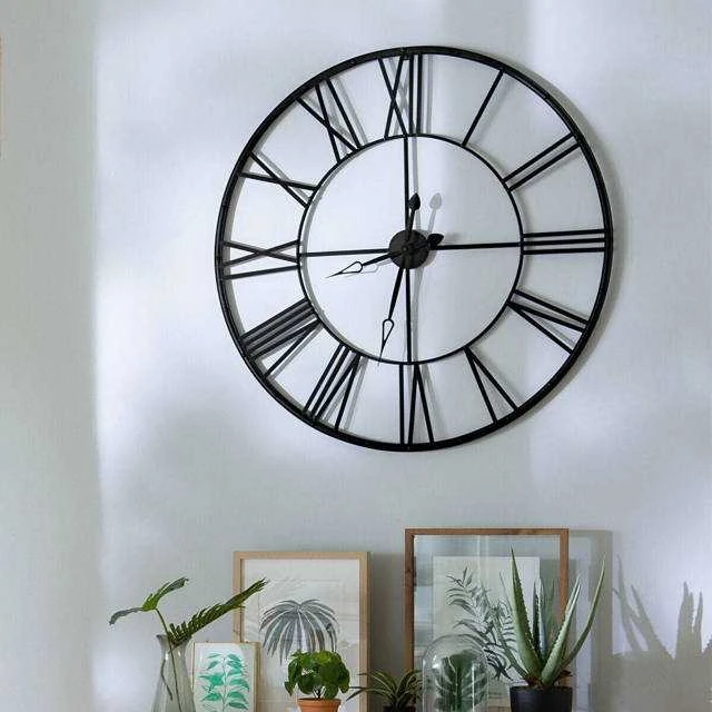Atmosphera Juodas sieninis laikrodis Ø 70 cm, modernus laikrodis, didelis laikrodis, svetainės laikrodis, juodas laikrodis, dekoratyvinis laikrodis, metalinis sieninis laikrodis