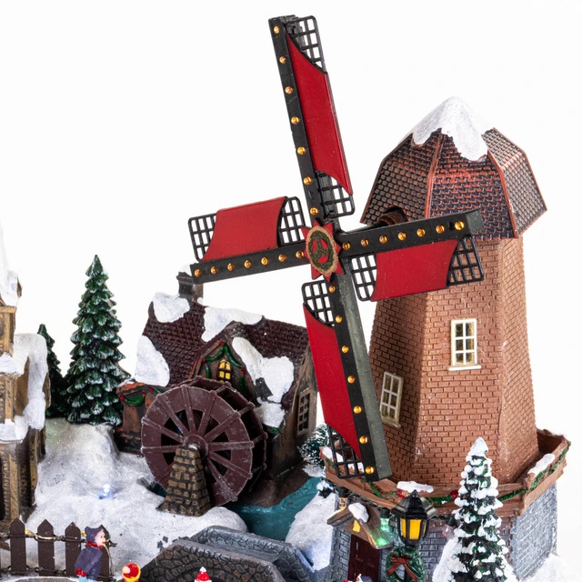 Šventinė dekoracija Fééric Lights and Christmas Kalėdų kaimelis su apšvietimu ir judančiu malūnėliu