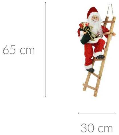 KOOPMAN Kalėdų puošmena Kalėdų senelis ant kopėčių su dovana, 65 cm