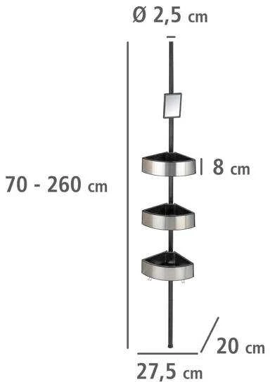 Kampinės dušo lentynos juodos spalvos, aukščiausios kokybės didelės lentynos, aliuminis, Wenko, aukštis 70-260 cm